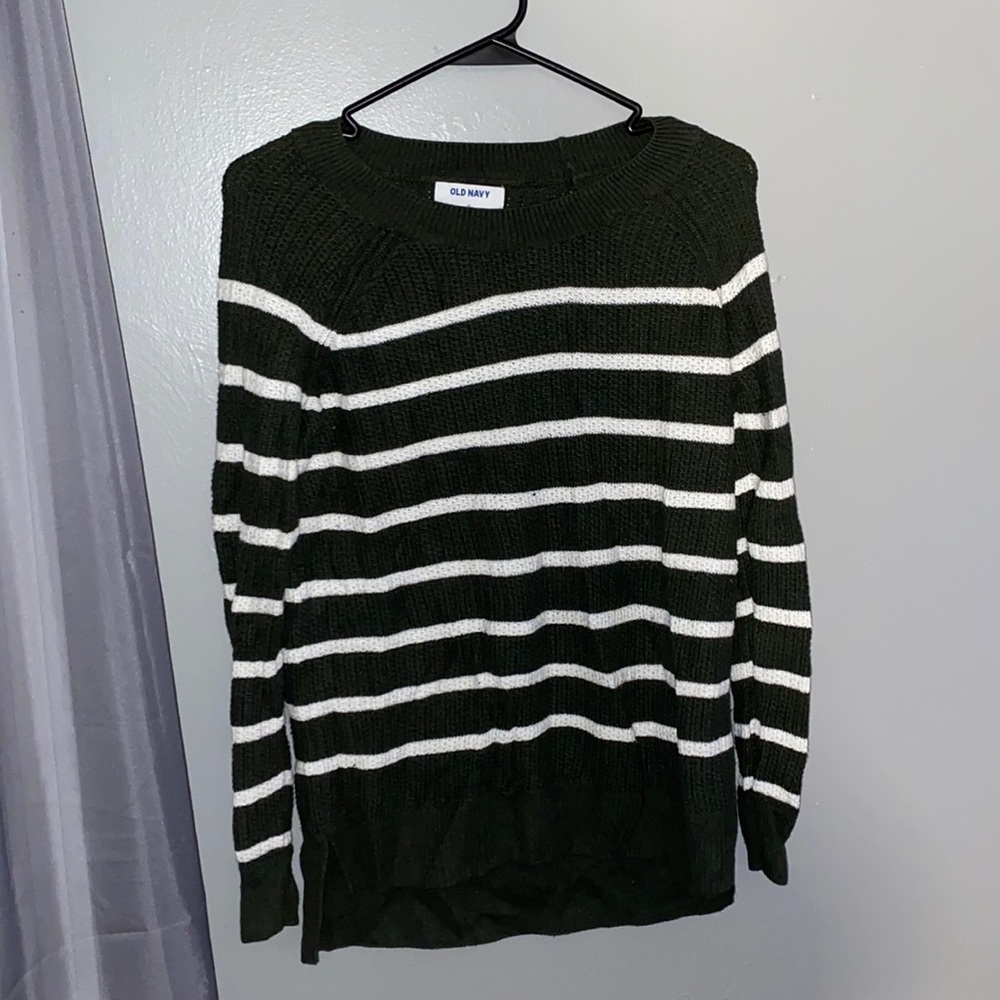 Dark green and white striped sweater